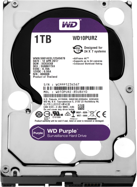 მყარი დისკი, Western Digital, 1TB, WD10PURU-64