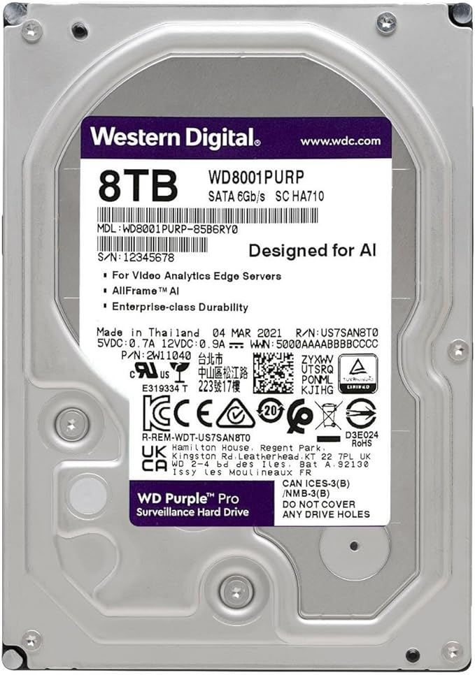 მყარი დისკი, Western Digital, 8 TB, HDD,WD8001PURA-64B6VY0,8T,7200,3.5"S3,WD